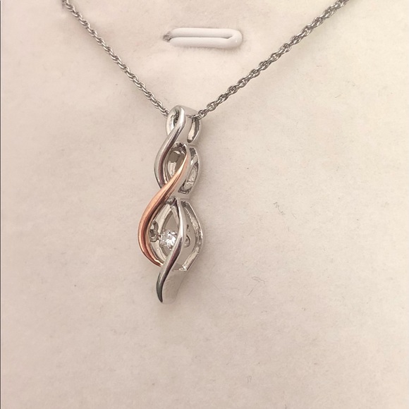 NWOT Genuine Floating Diamond, 10k Rose Gold & Sterling Silver Necklace - Picture 3 of 15